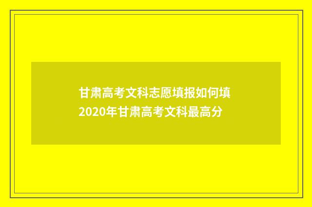 甘肃高考文科志愿填报如何填 2020年甘肃高考文科最高分