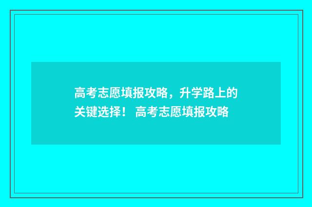 高考志愿填报攻略，升学路上的关键选择！ 高考志愿填报攻略