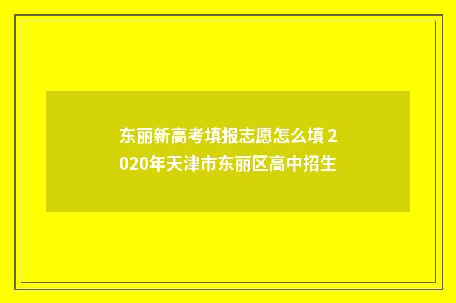 东丽新高考填报志愿怎么填 2020年天津市东丽区高中招生