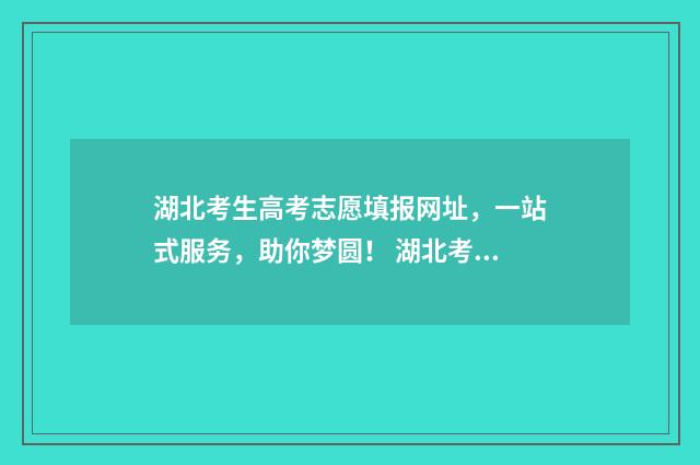 湖北考生高考志愿填报网址,一站式服务,助你梦圆! 湖北考生高考志愿可填报两次吗