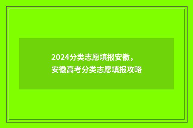 2024分类志愿填报安徽，安徽高考分类志愿填报攻略