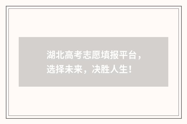 湖北高考志愿填报平台，选择未来，决胜人生！