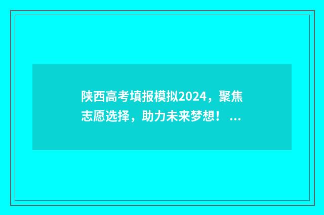 陕西高考填报模拟2024，聚焦志愿选择，助力未来梦想！ 陕西省高考招生填报