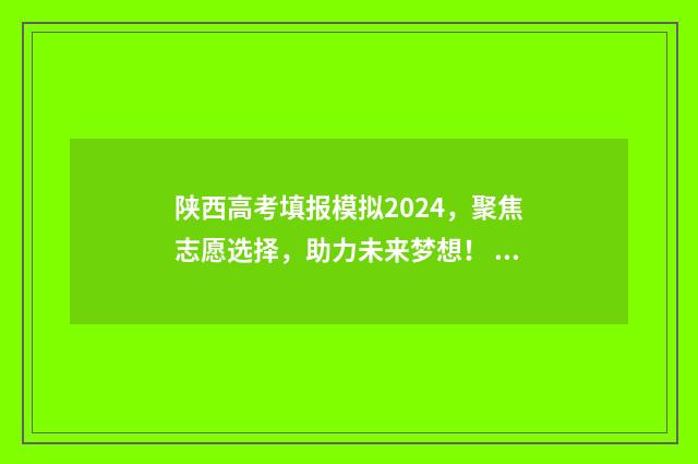 陕西高考填报模拟2024，聚焦志愿选择，助力未来梦想！ 陕西省高考招生填报