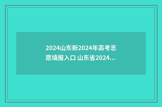 2024山东新2024年高考志愿填报入口 山东省2024年