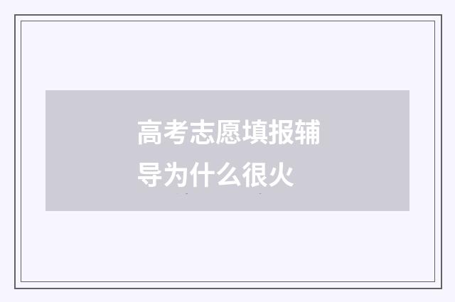 高考志愿填报辅导为什么很火