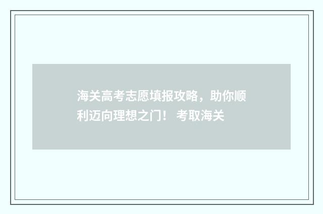海关高考志愿填报攻略，助你顺利迈向理想之门！ 考取海关