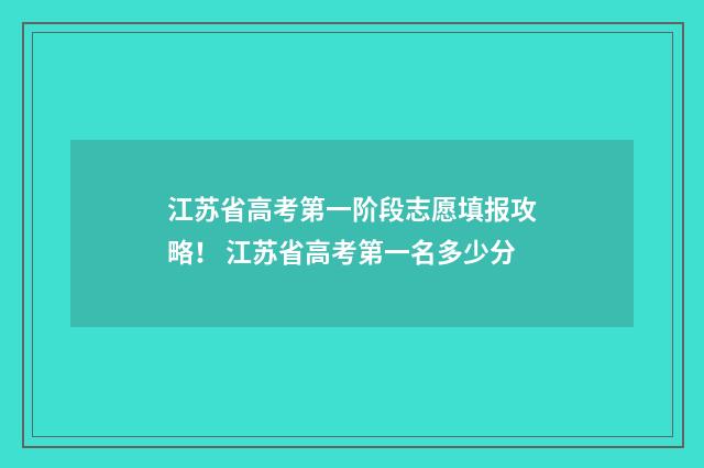 江苏省高考第一阶段志愿填报攻略! 江苏省高考第一名多少分