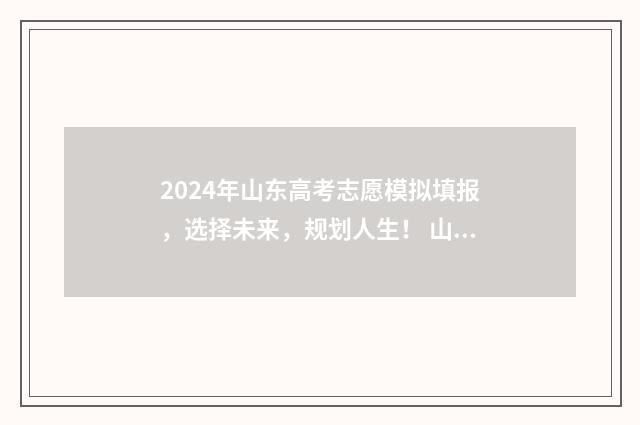 2024年山东高考志愿模拟填报，选择未来，规划人生！ 山东春季高考报名