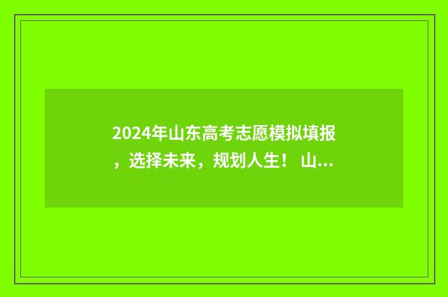 2024年山东高考志愿模拟填报，选择未来，规划人生！ 山东春季高考报名