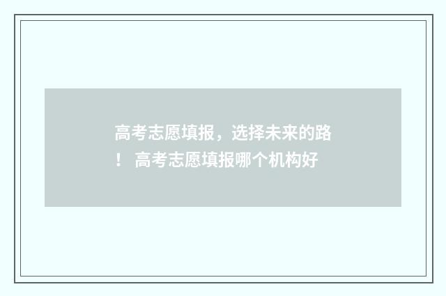 高考志愿填报，选择未来的路！ 高考志愿填报哪个机构好