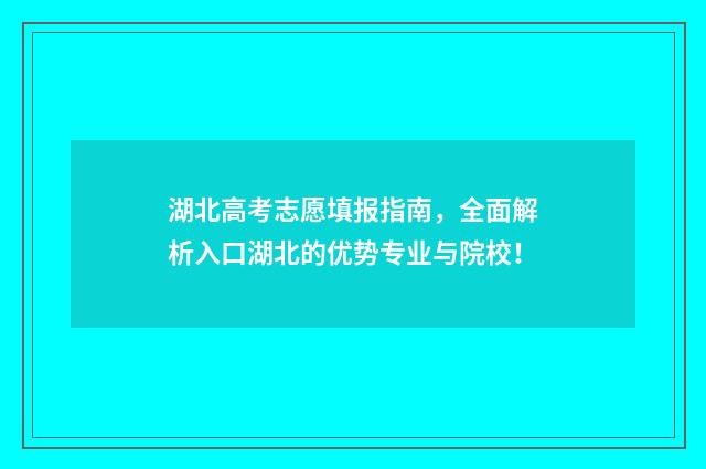 湖北高考志愿填报指南，全面解析入口湖北的优势专业与院校！
