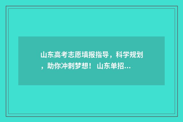 山东高考志愿填报指导，科学规划，助你冲刺梦想！ 山东单招分数线