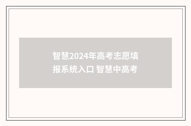 智慧2024年高考志愿填报系统入口 智慧中高考