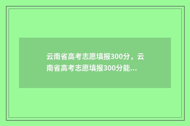 云南省高考志愿填报300分，云南省高考志愿填报300分能填报哪些大学 云南单招录取分数线