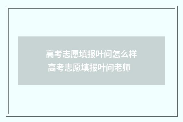 高考志愿填报叶问怎么样 高考志愿填报叶问老师