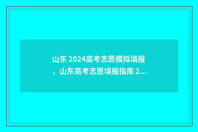 山东 2024高考志愿模拟填报,山东高考志愿填报指南 2024 山东2024高考志愿模拟填报