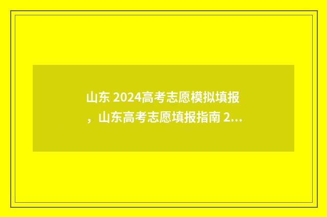山东 2024高考志愿模拟填报，山东高考志愿填报指南 2024 山东2024高考志愿模拟填报