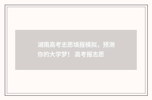 湖南高考志愿填报模拟，预测你的大学梦！ 高考报志愿