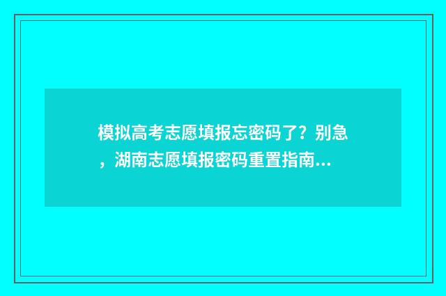 模拟高考志愿填报忘密码了？别急，湖南志愿填报密码重置指南来啦！ 模拟高考志愿填报入口官网
