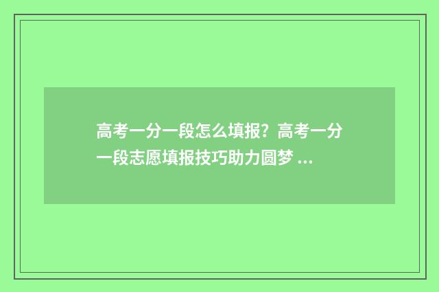 高考一分一段怎么填报？高考一分一段志愿填报技巧助力圆梦 高考一分一段怎样看名次