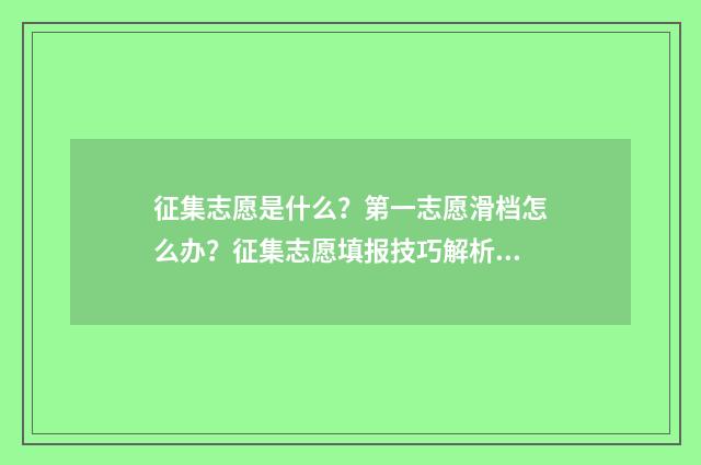 征集志愿是什么？第一志愿滑档怎么办？征集志愿填报技巧解析 报考志愿表
