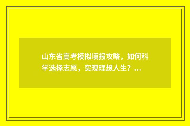 山东省高考模拟填报攻略，如何科学选择志愿，实现理想人生？ 山东省高考模拟填报系统