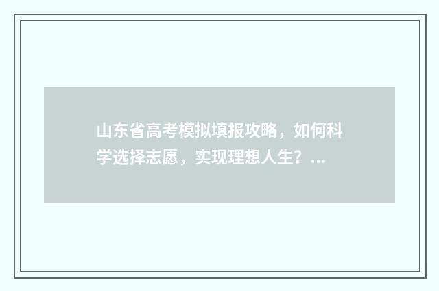 山东省高考模拟填报攻略，如何科学选择志愿，实现理想人生？ 山东省高考模拟填报系统