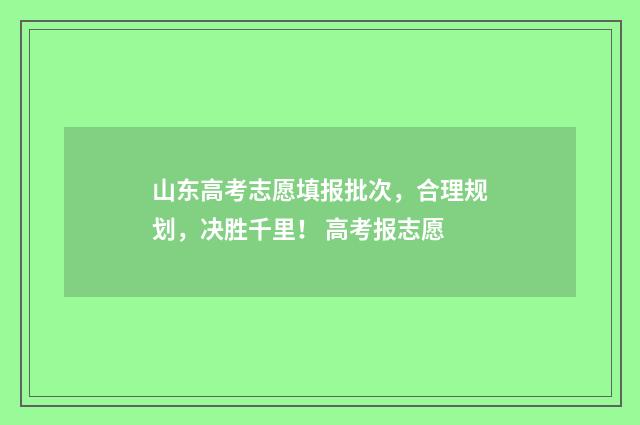 山东高考志愿填报批次，合理规划，决胜千里！ 高考报志愿