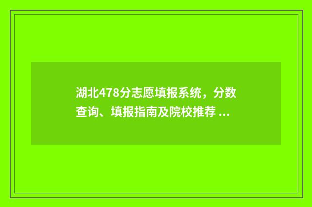 湖北478分志愿填报系统,分数查询、填报指南及院校推荐 湖北480分