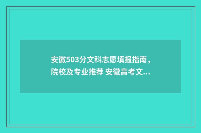 安徽503分文科志愿填报指南，院校及专业推荐 安徽高考文科503分能上什么学校