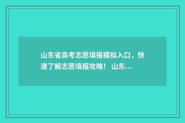 山东省高考志愿填报模拟入口，快速了解志愿填报攻略！ 山东省春季高考报名入口官网