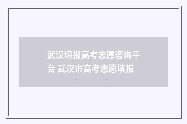 武汉填报高考志愿咨询平台 武汉市高考志愿填报