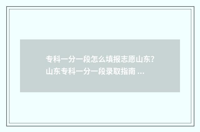 专科一分一段怎么填报志愿山东？山东专科一分一段录取指南 有没有专科的一分一段表