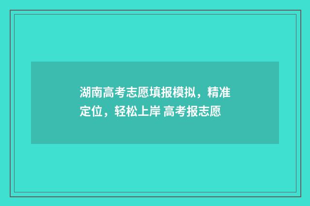 湖南高考志愿填报模拟，精准定位，轻松上岸 高考报志愿