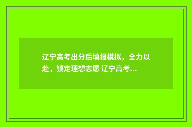 辽宁高考出分后填报模拟，全力以赴，锁定理想志愿 辽宁高考出分后报的高校专项和普通批哪个先录取