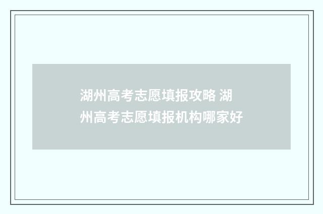 湖州高考志愿填报攻略 湖州高考志愿填报机构哪家好