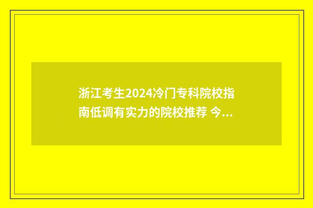 浙江考生2024冷门专科院校指南低调有实力的院校推荐 今年浙江考生