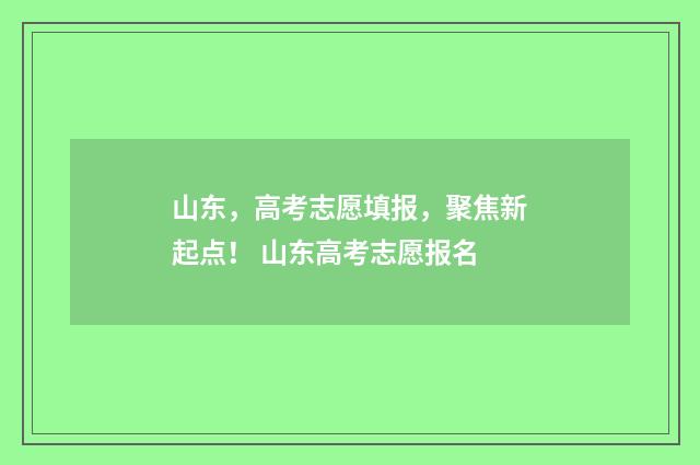 山东，高考志愿填报，聚焦新起点！ 山东高考志愿报名