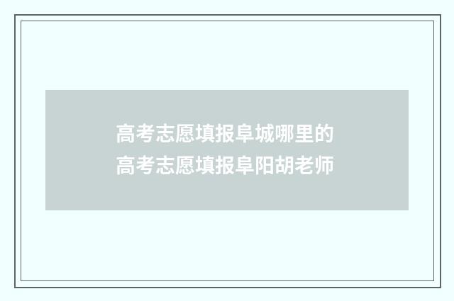 高考志愿填报阜城哪里的 高考志愿填报阜阳胡老师