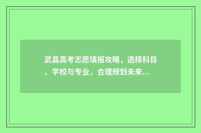武昌高考志愿填报攻略,选择科目、学校与专业,合理规划未来! 武汉高考志愿填报技巧与指南2021