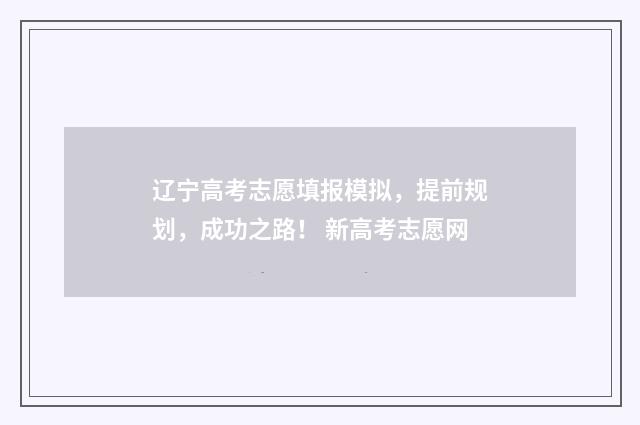 辽宁高考志愿填报模拟，提前规划，成功之路！ 新高考志愿网
