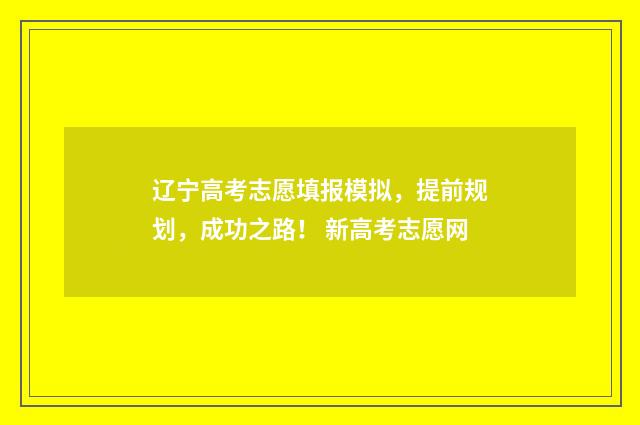 辽宁高考志愿填报模拟，提前规划，成功之路！ 新高考志愿网