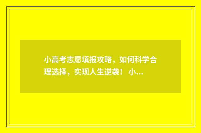 小高考志愿填报攻略，如何科学合理选择，实现人生逆袭！ 小高考志愿填报时间2024