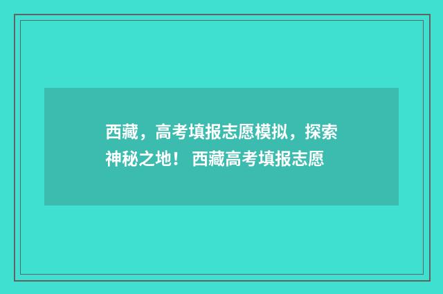 西藏，高考填报志愿模拟，探索神秘之地！ 西藏高考填报志愿