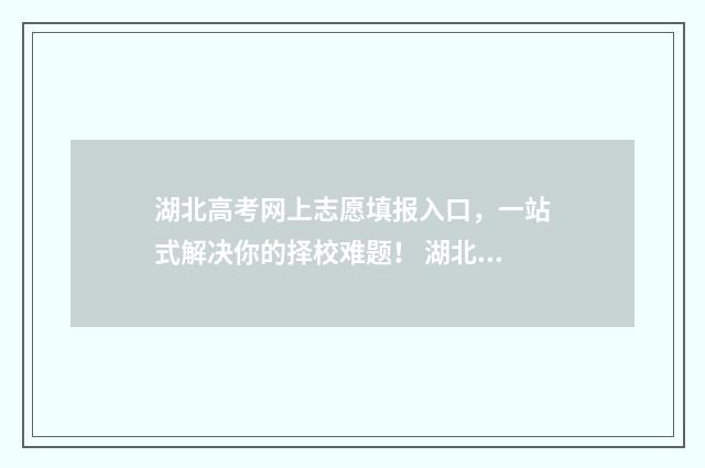 湖北高考网上志愿填报入口,一站式解决你的择校难题! 湖北高考网上志愿填手机能填吗