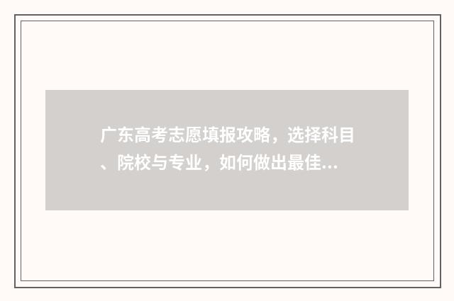 广东高考志愿填报攻略，选择科目、院校与专业，如何做出最佳决策？ 广东高考志愿填报辅助系统