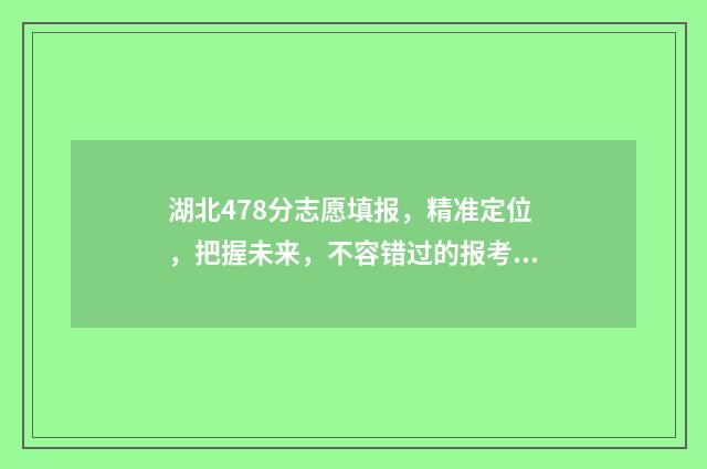 湖北478分志愿填报，精准定位，把握未来，不容错过的报考指南 高考湖北484分可以上什么大学