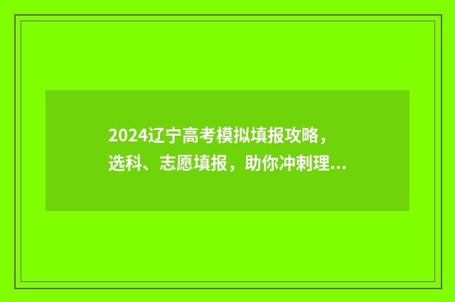 2024辽宁高考模拟填报攻略，选科、志愿填报，助你冲刺理想大学！ 2024辽宁高考模拟填报志愿