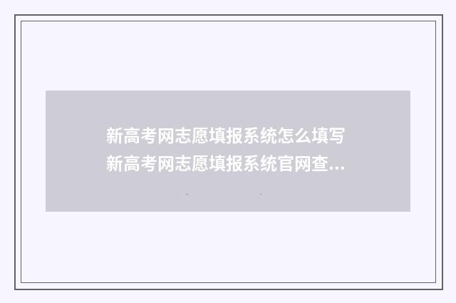 新高考网志愿填报系统怎么填写 新高考网志愿填报系统官网查询